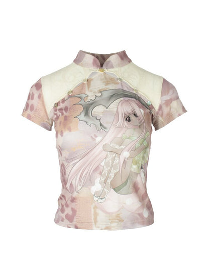Lace Patchwork Cheongsam T-Shirt【s0000018084】