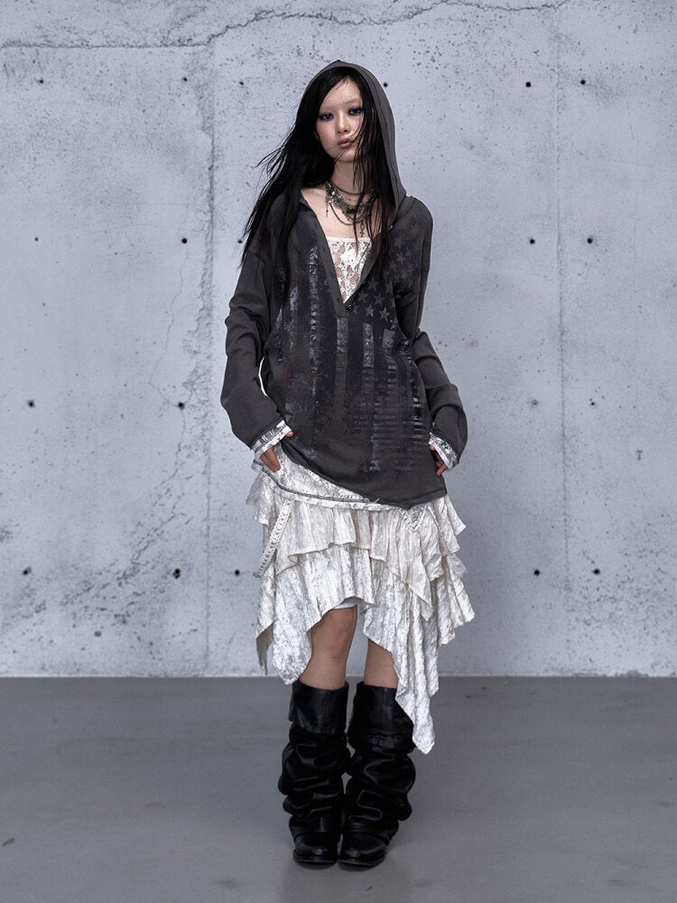 Lace Stitched Hooded T-Shirt【s0000015545】