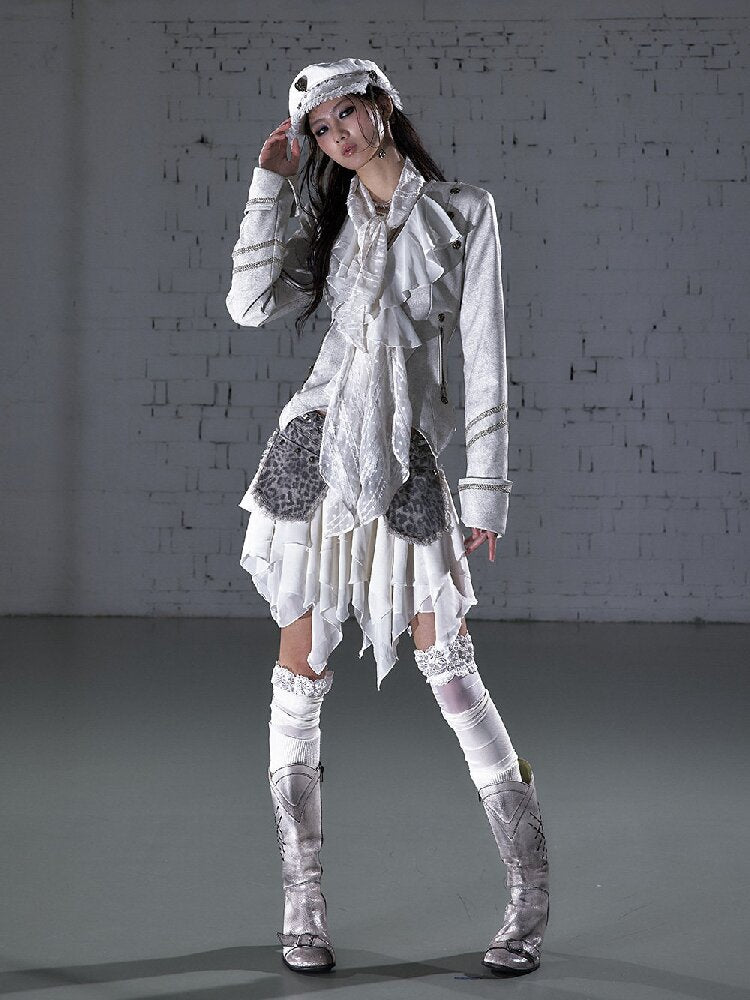 Streamer Snood Chiffon Leather Jacket【s0000015942】