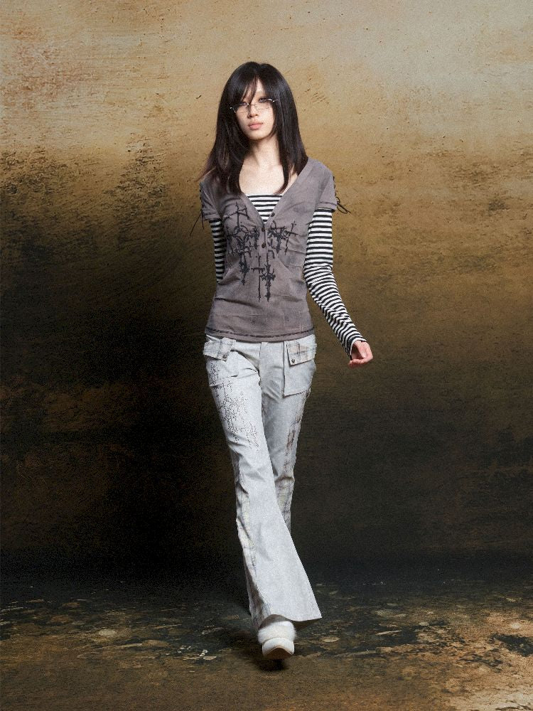 토템 크로스 인쇄 긴 슬리브 티셔츠 [S0000011819]