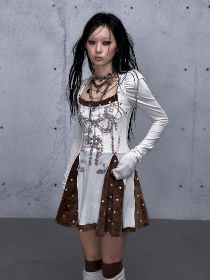 Vintage Baroque Velvet Check Dress【s0000014935】