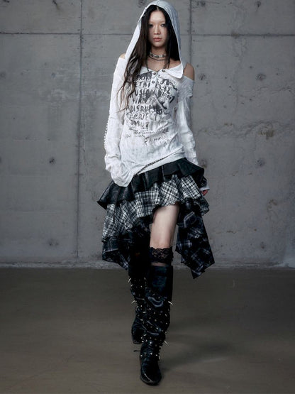 Backless Hooded Long Sleeve Bottom Top【s0000013469】