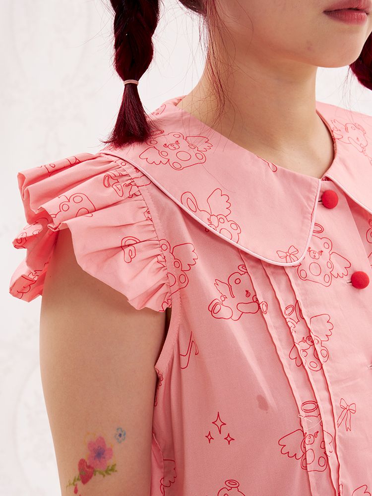 Animal Angel Fly Sleeve Pink Dress【s0000013188】