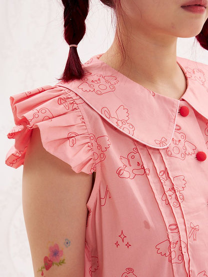 Animal Angel Fly Sleeve Pink Dress【s0000013188】