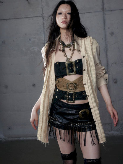 Irregular Color Clash Slim Leather Corset 【s0000013473】