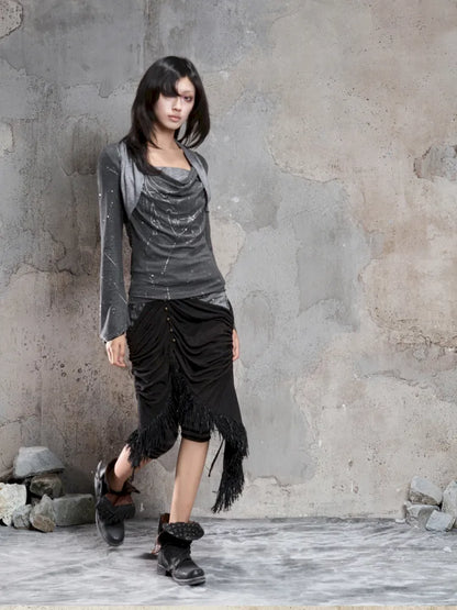 Asymmetric Knit Patchwork Drawstring Skirt【s0000014125】