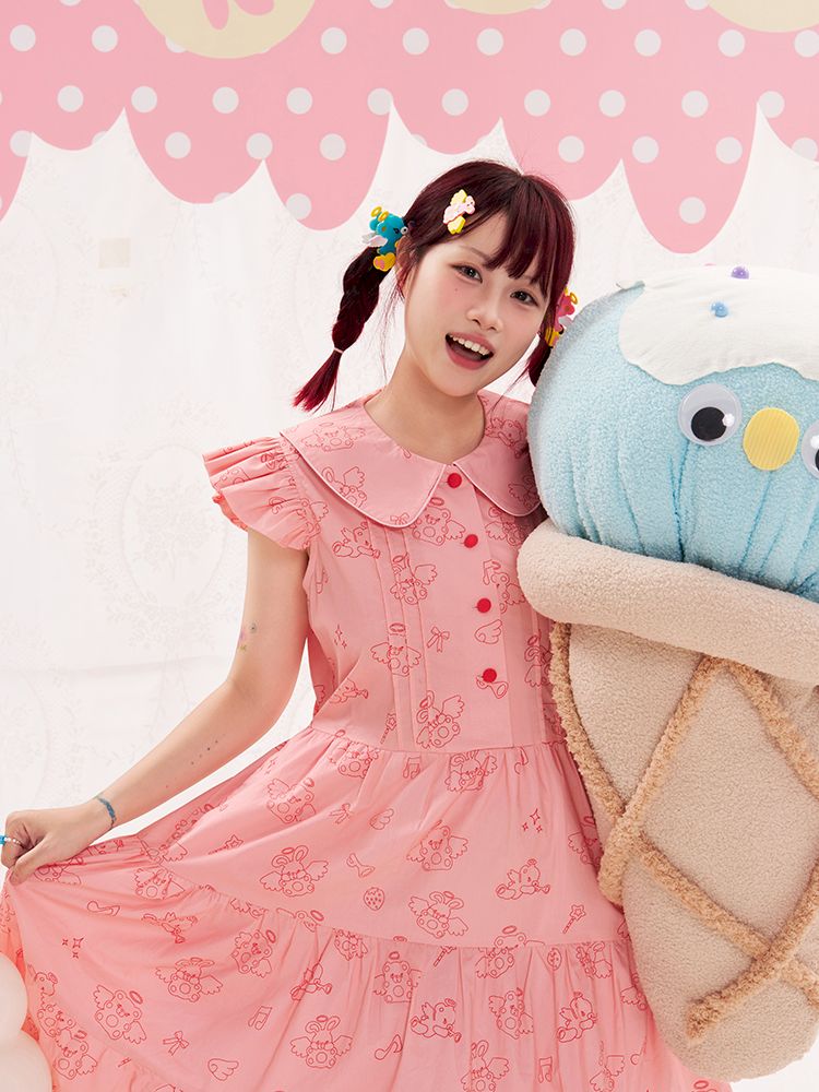 Animal Angel Fly Sleeve Pink Dress【s0000013188】
