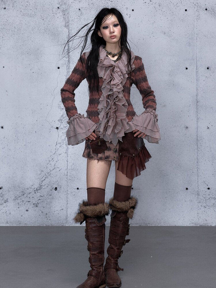 Ruffled Chiffon Flared Cardigan【s0000015548】