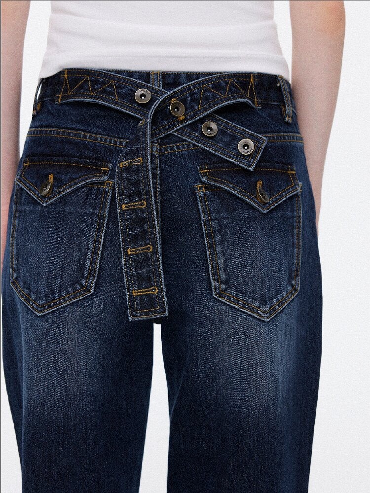 Cotton Lace Up Asymmetrical Jeans【s0000015925】