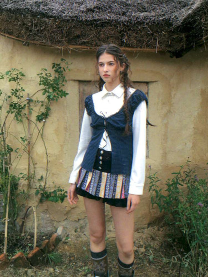 Blue Plaid Polka Dot Long Shirt【s0000014902】