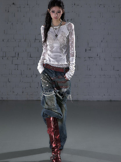 Baroque Wings Embroidered Slim Shirt【s0000015939】