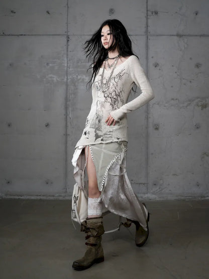 Asymmetric Leather-Satin Skirt【s0000013944】