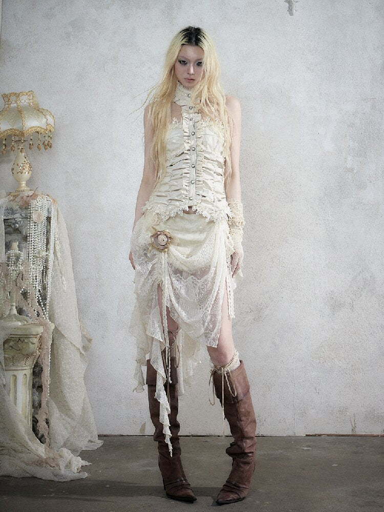 Baroque Lace Patchwork Halter Top【s0000017982】