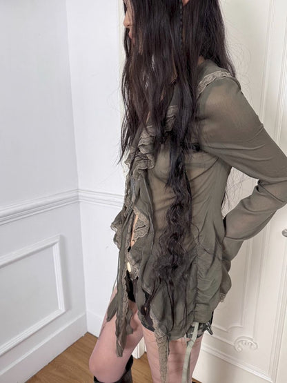 Original Textured Sheer Chiffon Blouse【s0000013908】