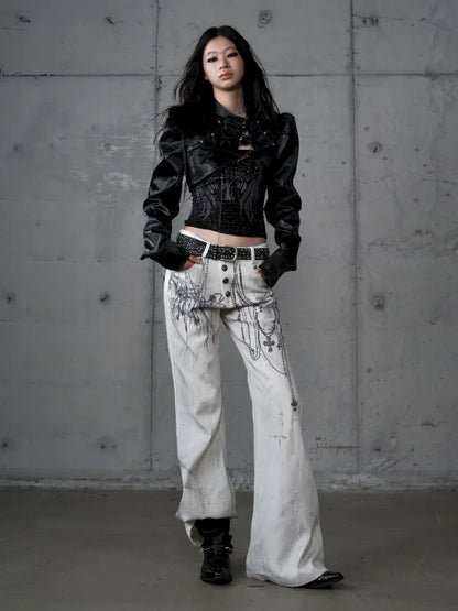 Stand Collar Ultra-Short Leather Jacket【s0000013950】