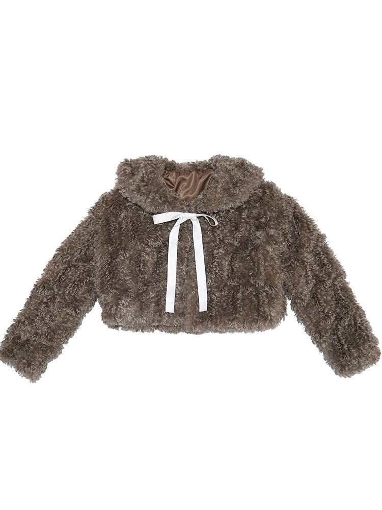 Bow Short Plush Jacket [S0000010885]