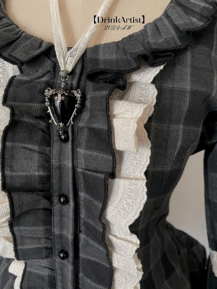 레이스 ji 슬리브 도베 테일 불규칙한 셔츠 [S0000011340]