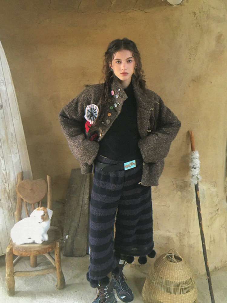 Striped Knit Furball Midi Slacks【s0000014900】