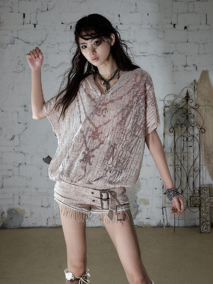 Ripped Knit Hooded Short Smock T Shirt【s0000016993】