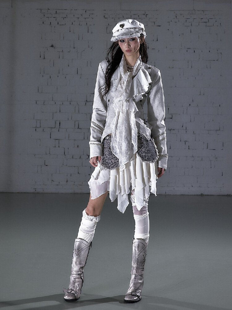Streamer Snood Chiffon Leather Jacket【s0000015942】