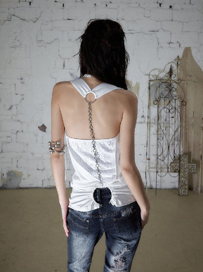 Sequins Fringed Diamond Halterneck Vest【s0000016987】