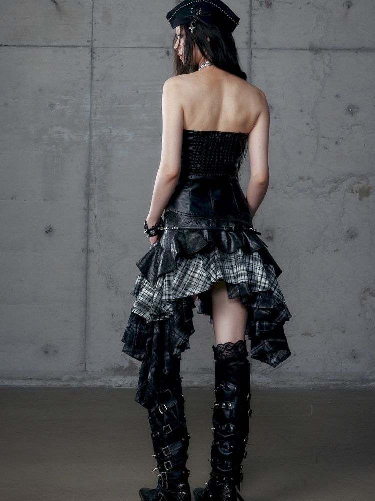 Heavy leather bustier skirt【s0000013467】