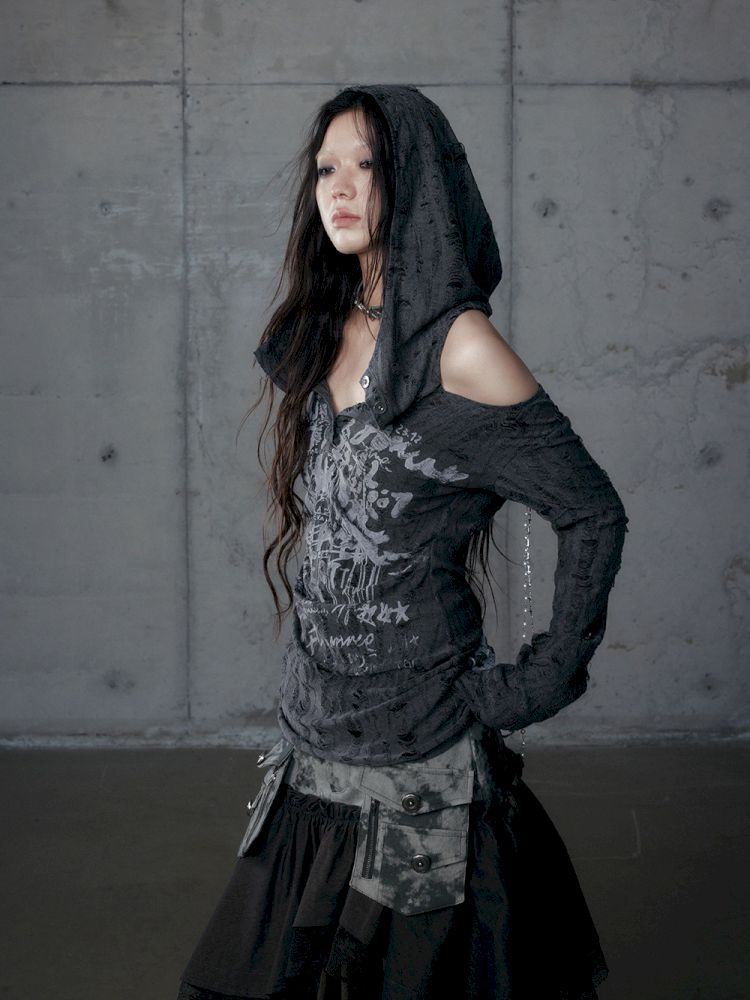 Backless Hooded Long Sleeve Bottom Top【s0000013469】