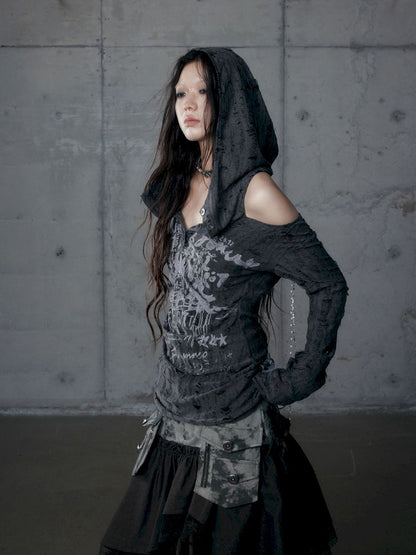 Backless Hooded Long Sleeve Bottom Top【s0000013469】