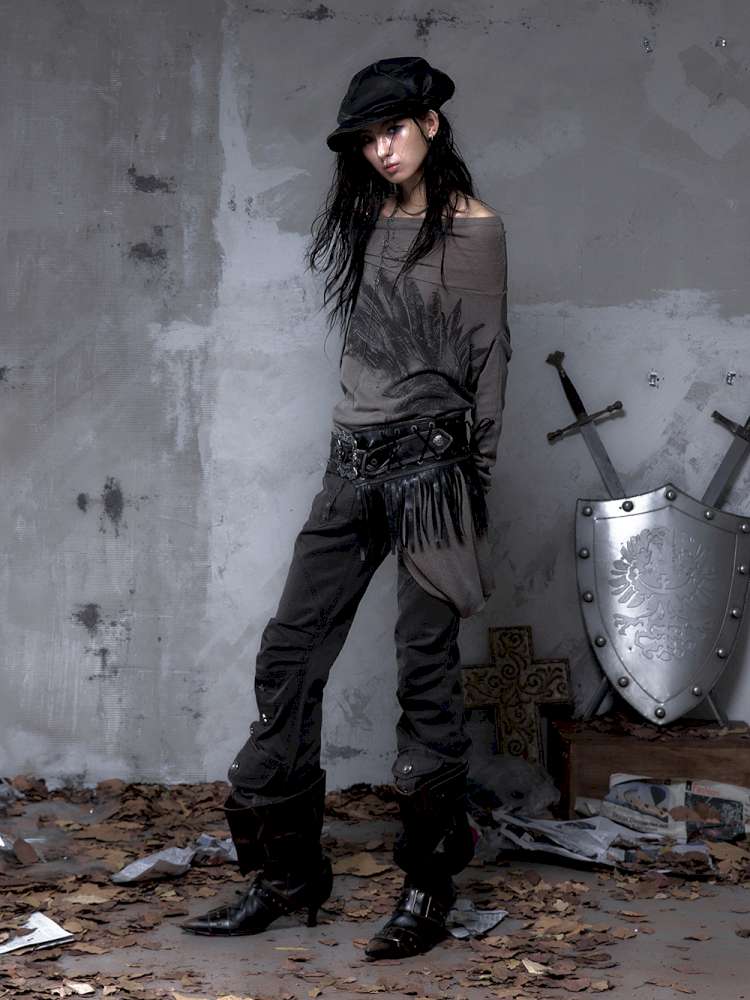 Heavy-Duty Fringe Wide Leather Belt【s0000014476】