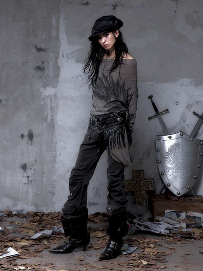 Heavy-Duty Fringe Wide Leather Belt【s0000014476】