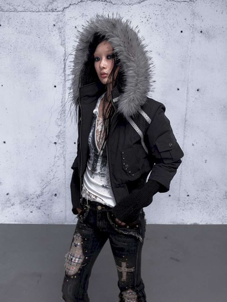 Street Punk Fur Hooded Padded Jacket【s0000014922】