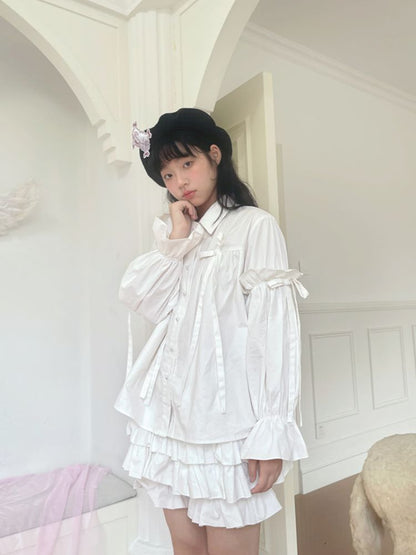 Bubble Sleeve Loose Long Sleeve Shirt [S0000010888]