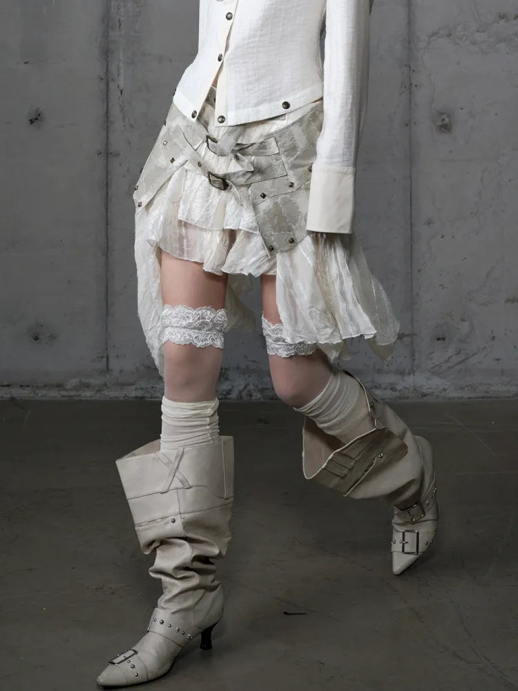 Asymmetrical multi-layer lace skirt【s0000013955】