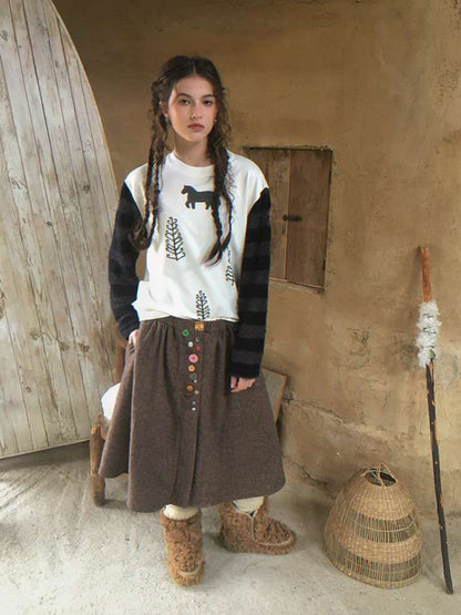 Striped Patchwork Pony Print T-Shirt【s0000014899】