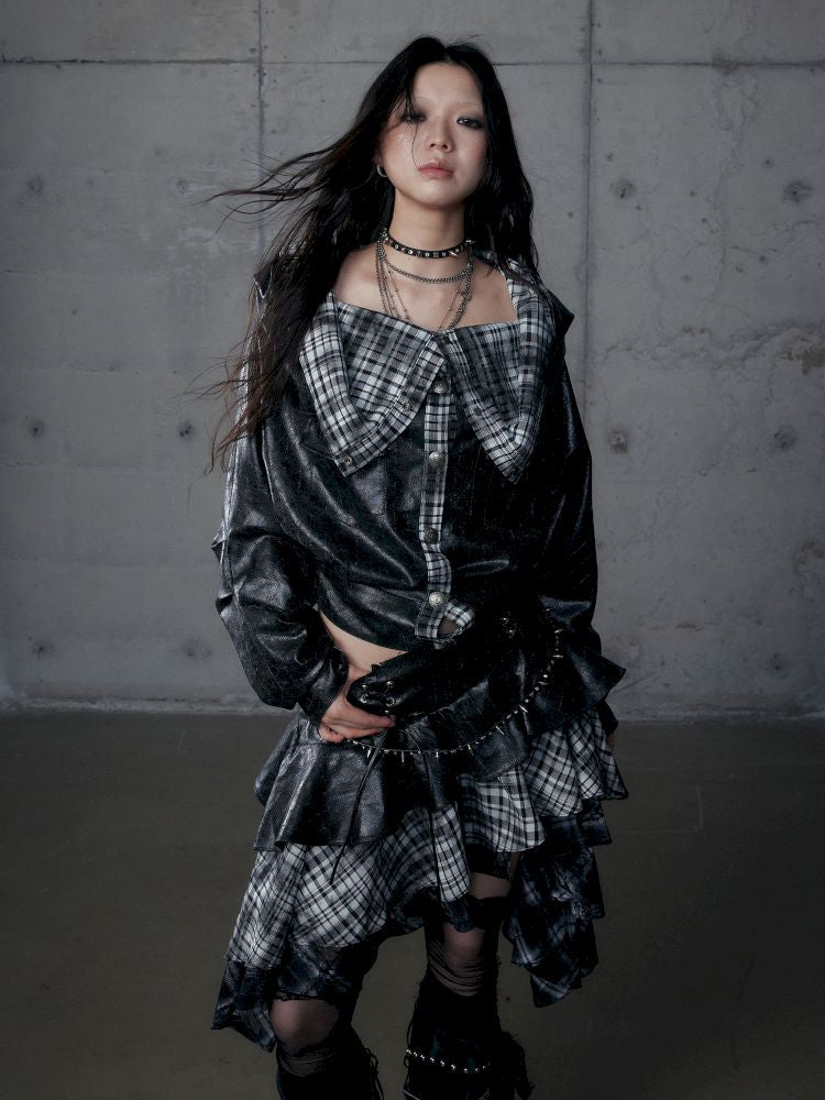 Back leather long sleeve sweater jacket【s0000013477】