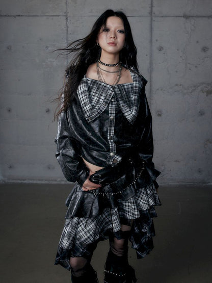 Back leather long sleeve sweater jacket【s0000013477】