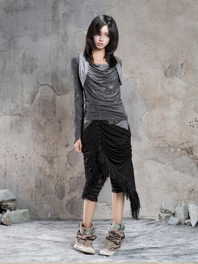 Asymmetrical faux two-piece long-sleeve knit top【s0000014134】