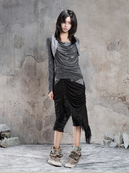 Asymmetrical faux two-piece long-sleeve knit top【s0000014134】