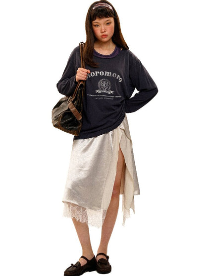 College Emblem Off Shoulder T Shirt【s0000017443】