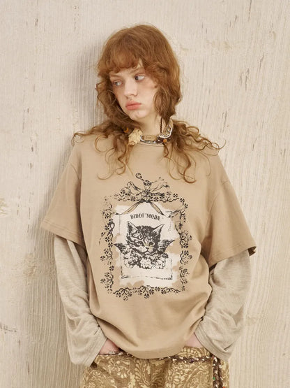 Oversized Faux Two-Piece Long-Sleeve T-Shirt【s0000014047】
