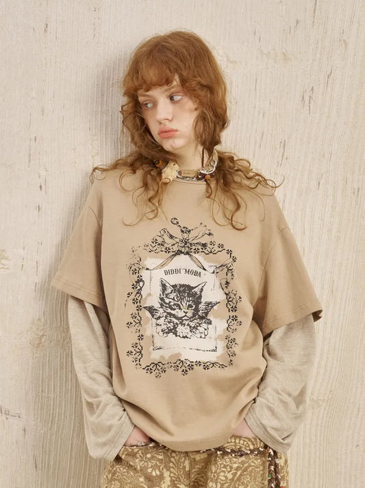 Oversized Faux Two-Piece Long-Sleeve T-Shirt【s0000014047】