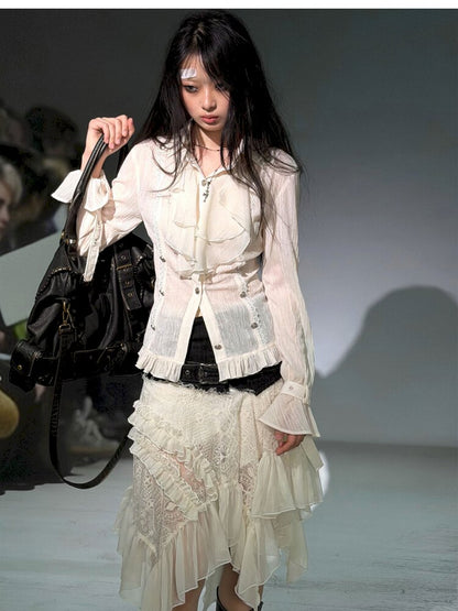 Gothic Pleated Ruffled Slim Shirt【s0000015450】