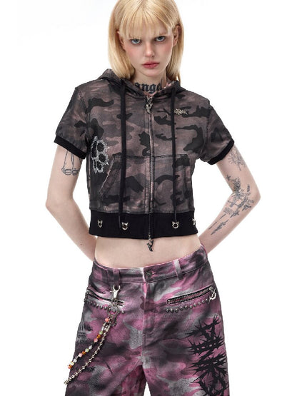 Cat Ear Rhinestone Camo Hoodie【s0000017721】