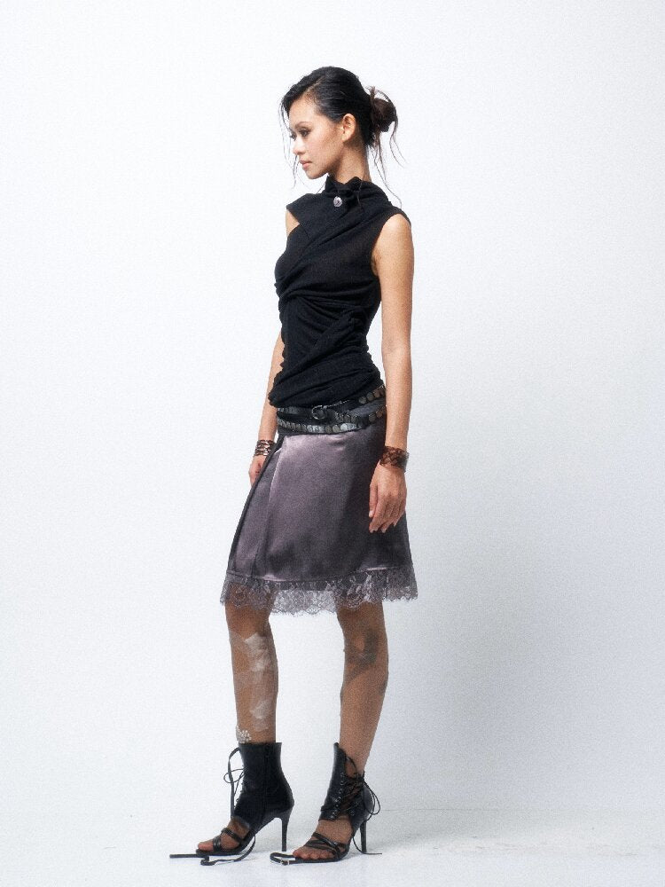 Studded Satin Lace Panelled Skirt【s0000016068】