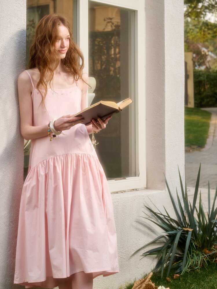 Pink Cotton Embroidered Shirt Dress【s0000015620】