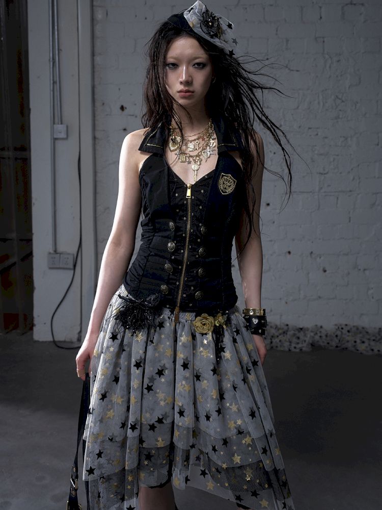 Slimming faux two-piece vest halter top【s0000012798】