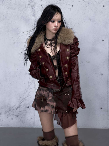 Court Punk Fur Waist Leather Coat【s0000014927】