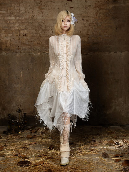 Lace Sequin Patchwork Court Shirt【s0000018382】