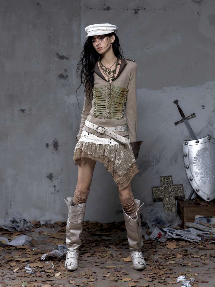 Vintage Punk Knight Slim Fit Shirt【s0000014652】