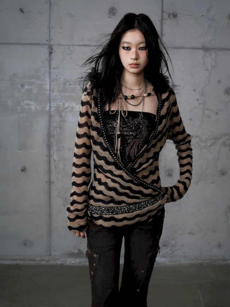 Two-Piece Set Striped Knit Top【s0000013953】